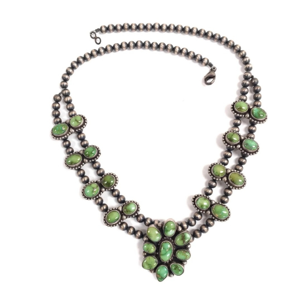 Vintage Sterling Navajo Kathleen Chavez Sonoran Gold Turquoise Necklace
